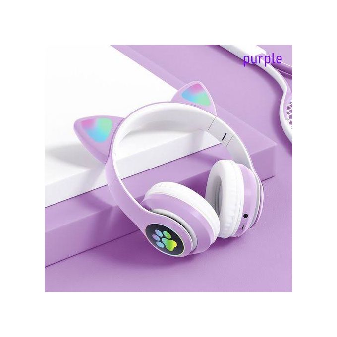 Universal Cat Ear Wireless Bluetooth Headset Stereo Headphones Black